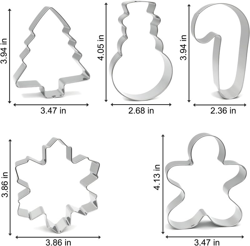 VTUGP Christmas Cookie Cutters Large - 5 Pieces - Gingerbread Man, Christmas Tree, Snowflake, Snowman, Candy Cane Shapes, Stainless Steel Biscuit Cutter Molds Set for Winter Holiday Baking - Image 5